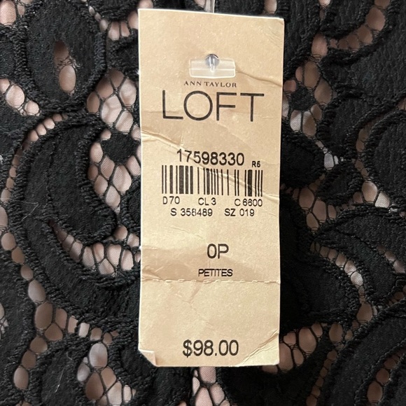 LOFT women’s black lace dress with lining size 0P mini designer tie up back - Picture 6 of 7